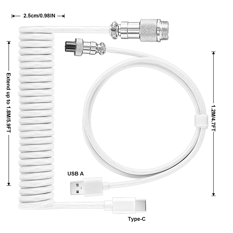 Type C Detachable Cable Coiled Keyboard - Cavo USB a Type C a