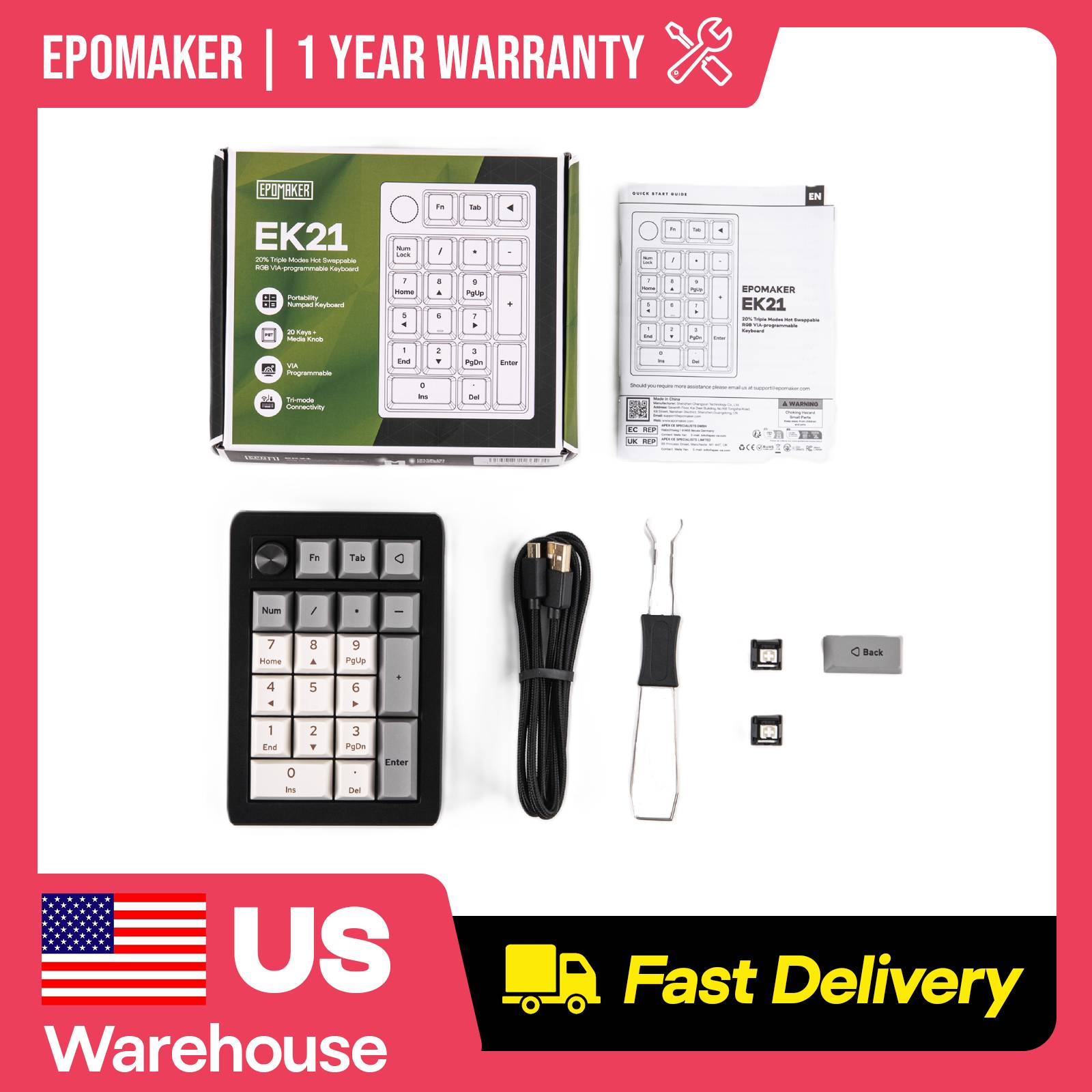 Mechanical Numpad Hot Swap Rgb Wireless - EPOMAKER EK21, tastierino numerico meccanico wireless