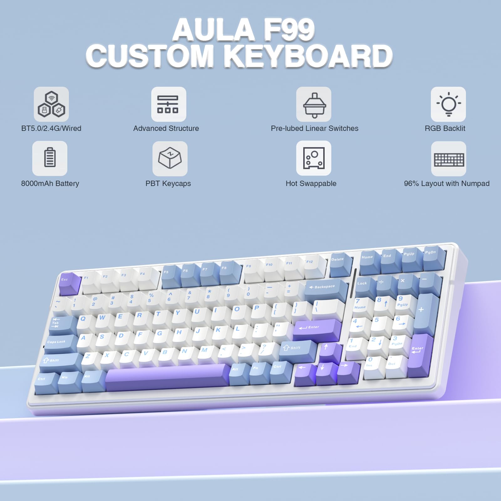 Mechanical Numpad Hot Swap Rgb Wireless - Tastiera meccanica wireless AULA F99 Pro,